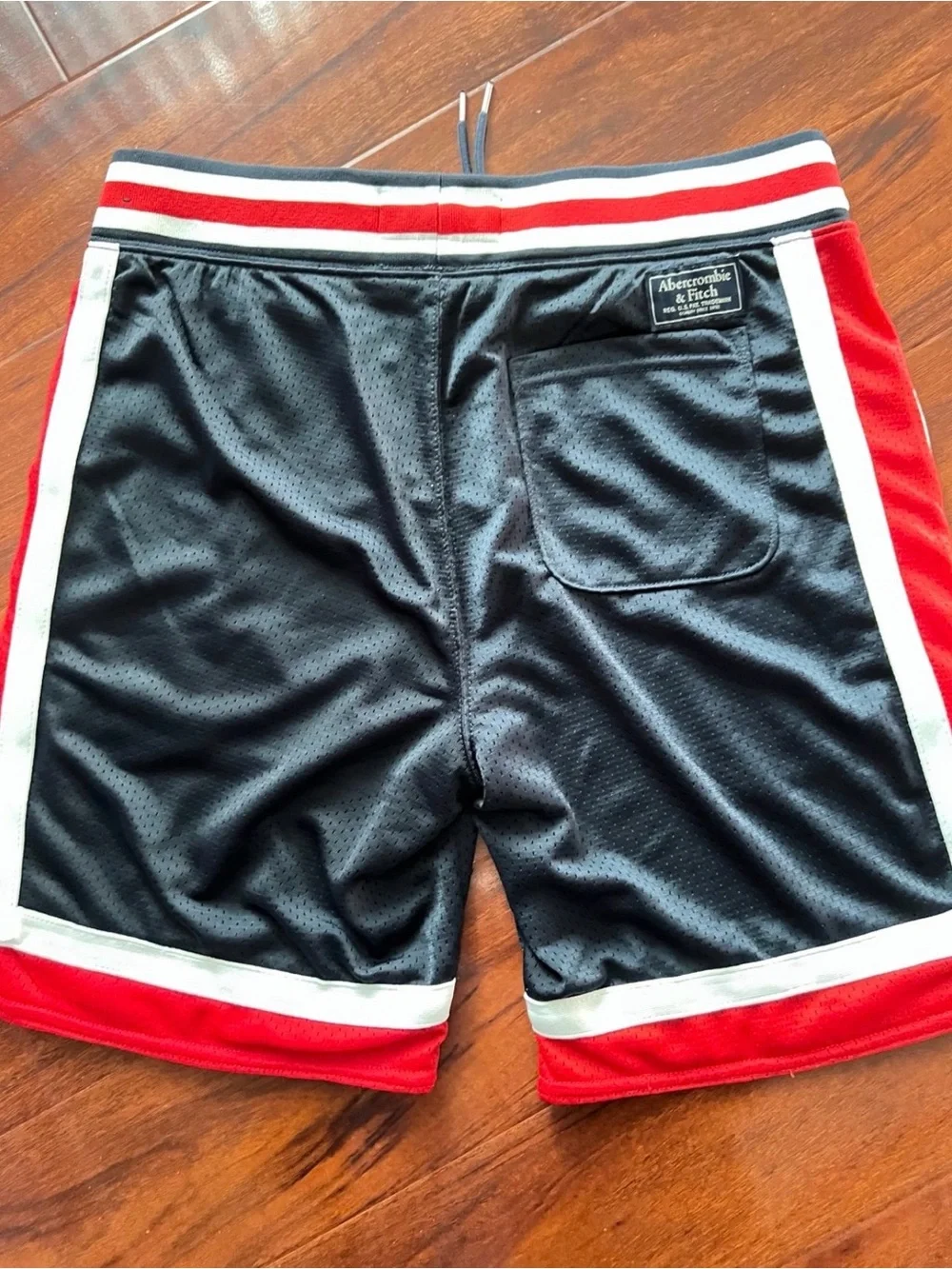 Abercrombie & Fitch Black Athletic Shorts with Red and White Trim